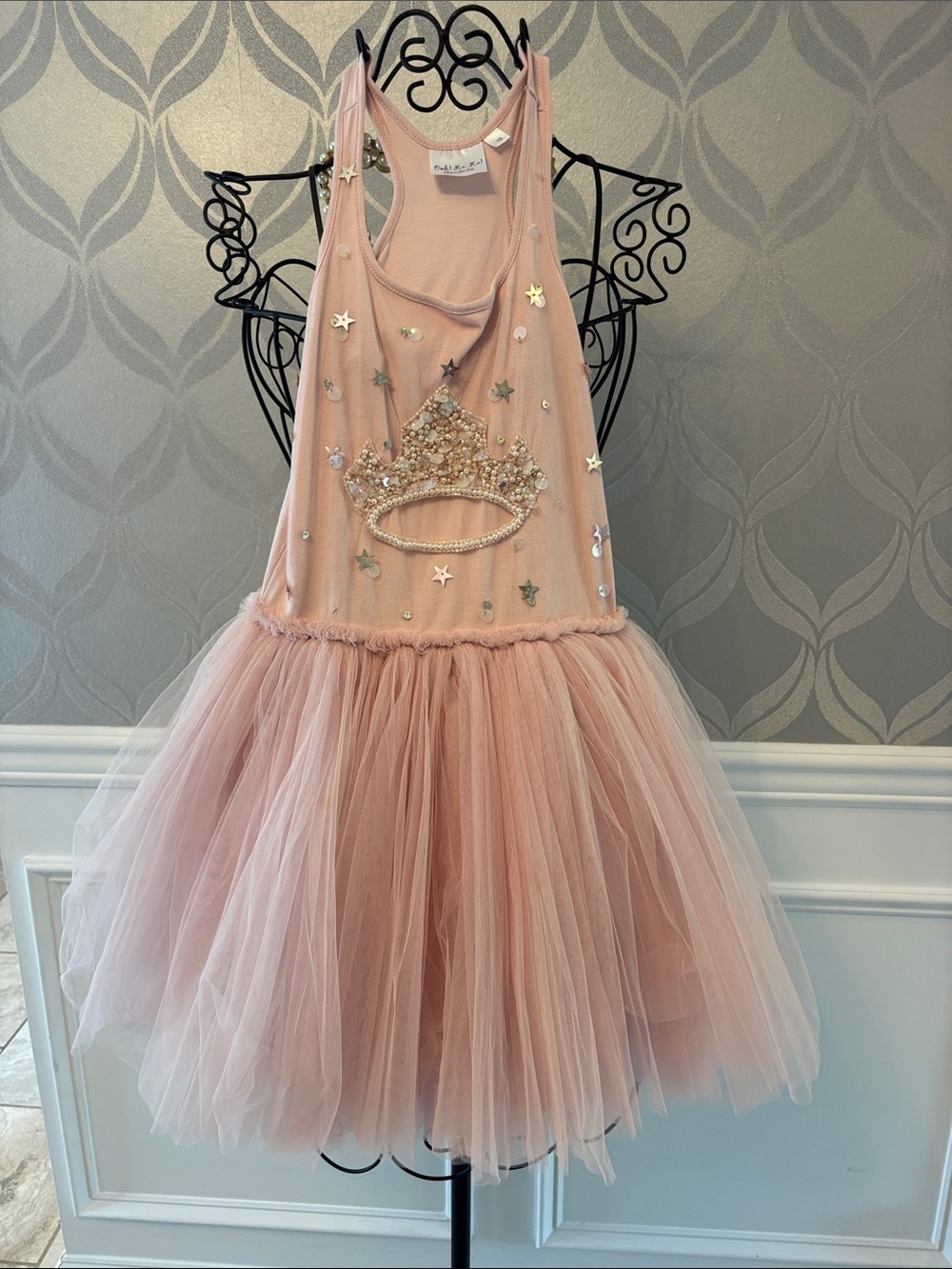 Ooh! La, La! Couture Blush Pink Tulle Princess Dress with Beaded Crown
